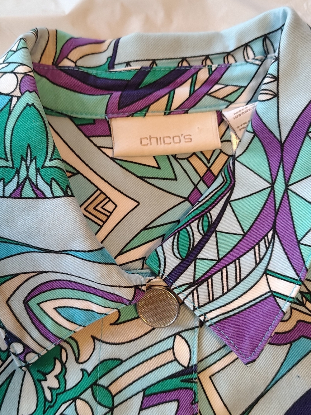 CHICO'S HANNALEE Graphic Print Jacket BLUE TANG CHICOS Sz 1 NWOT - Picture 7 of 10